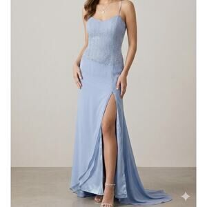 EUC Vintage Showtime Collection Beaded Prom Formal Dress Sz 8 Blue